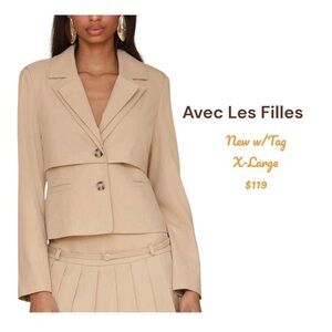 Avec Les Filles Women's Cinched-Waist Double Layer Lapel Blazer NWT $119 XLarge